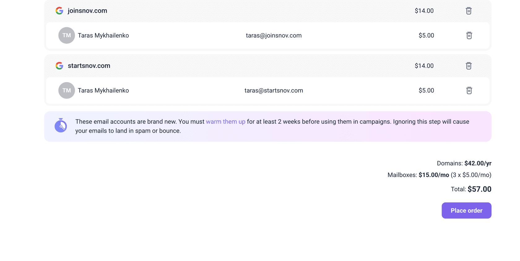 DFY Google Mailboxes pricing
