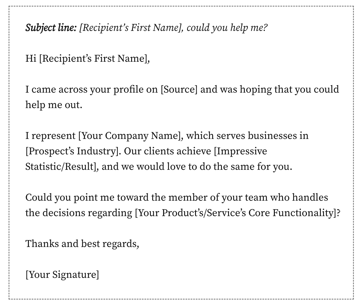Cold email template example from Snov.io