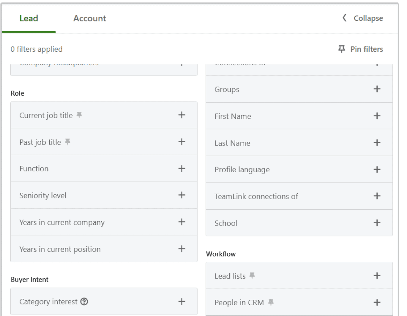 Filtros LinkedIn Sales Navigator