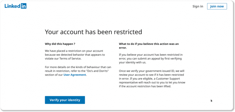 Cuenta de LinkedIn restringida