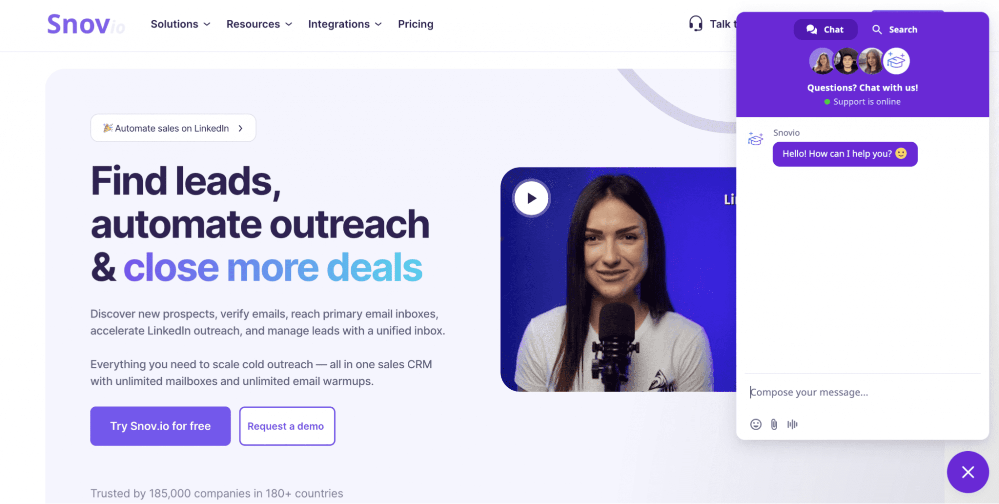 Chat en vivo de Snov.io