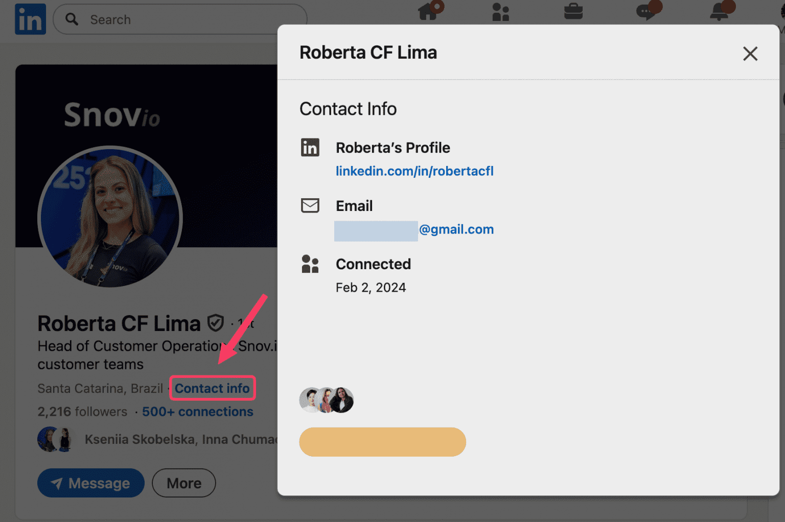 Información de contacto en LinkedIn
