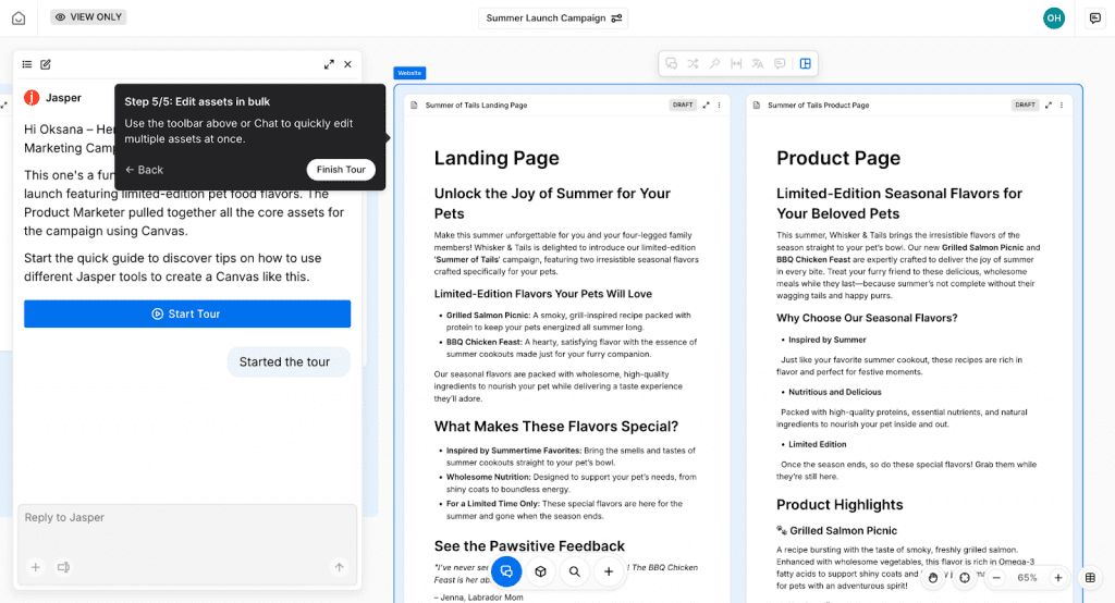 captura de tela do painel da plataforma Jasper