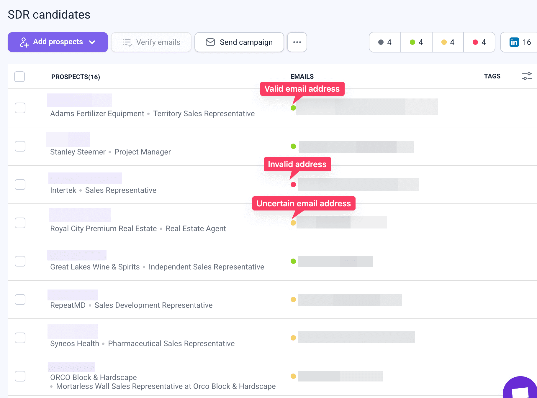 Prospección de candidatos de LinkedIn en Snov.io