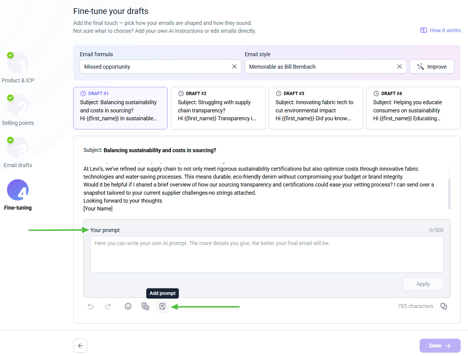 captura de tela do painel do Criador de E-mails com IA da Snov.io