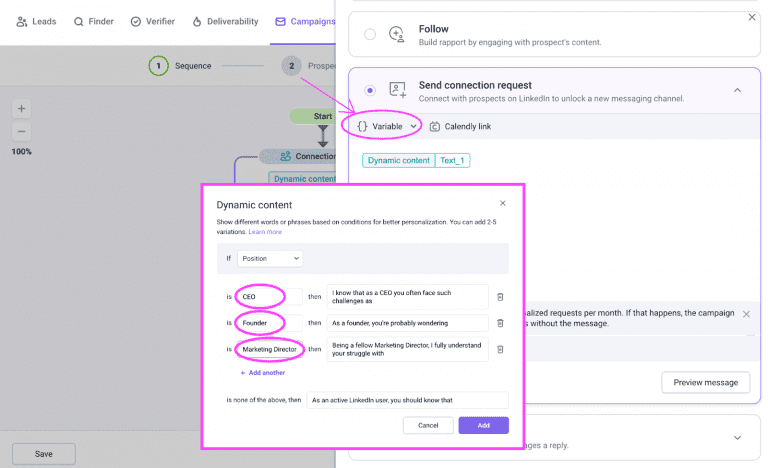Solicitud de conexión personalizada con Snov.io