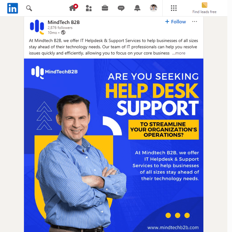 captura de tela mostrando uma postagem da MindTech B2B no LinkedIn