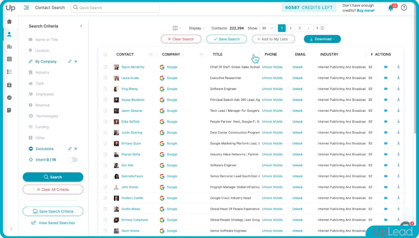 UpLead prospect data search