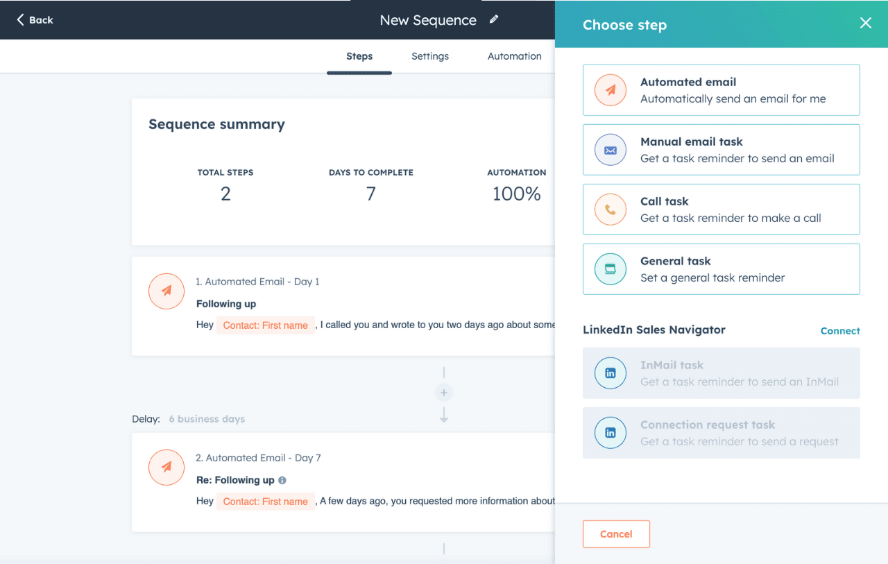 email sequences in Hubspot