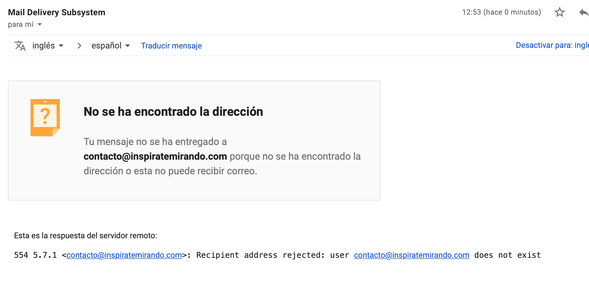 Notificación de estado de entrega en Gmail
