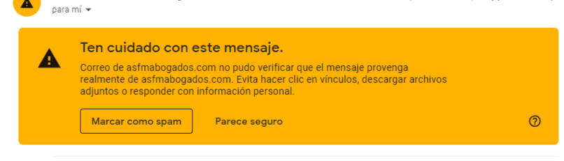 Mensaje de alerta de Spam de Gmail