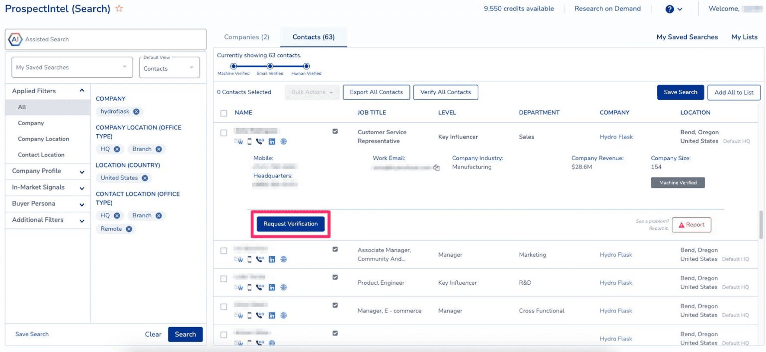 captura de tela mostrando o provedor de dados B2B da SalesIntel