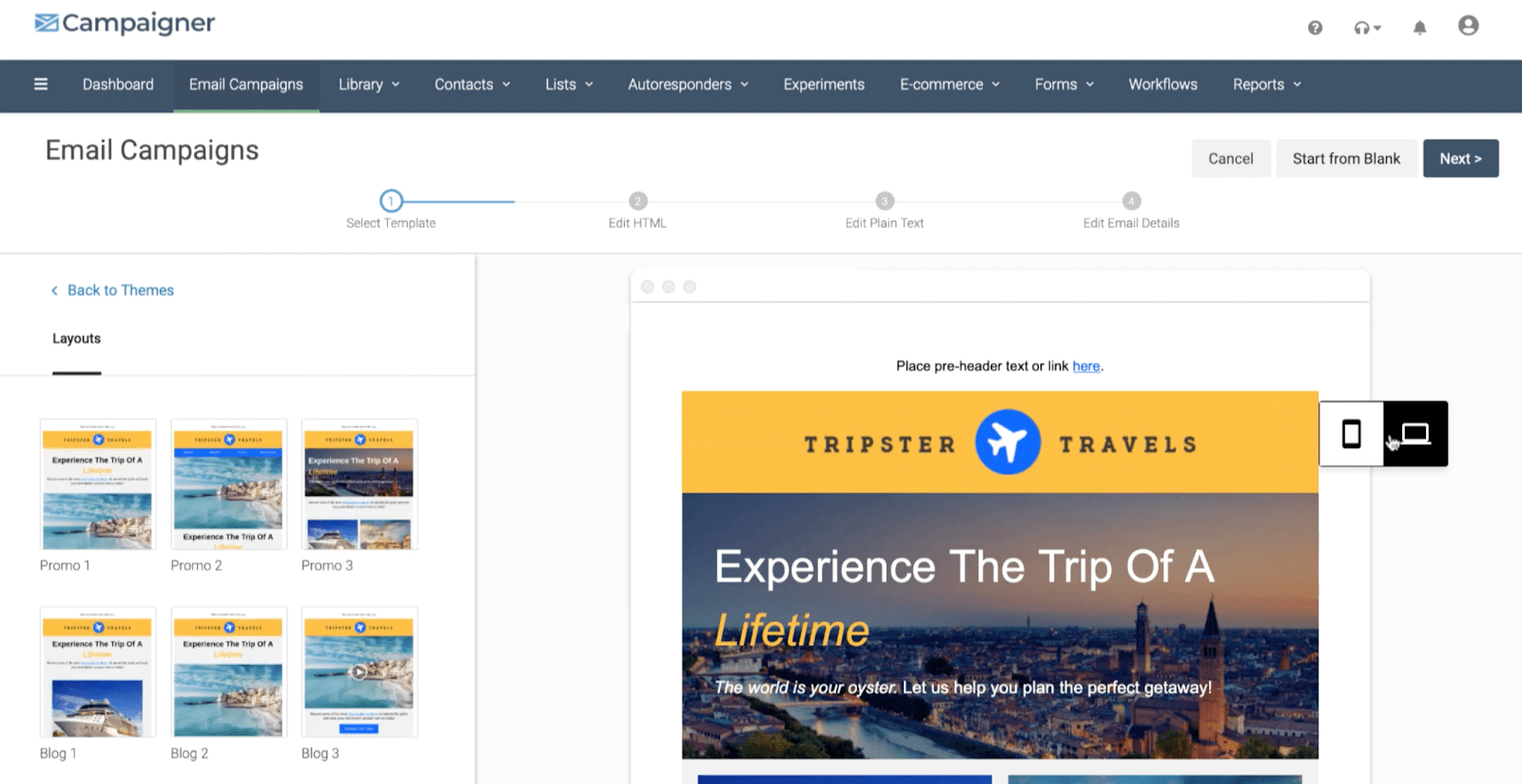 captura de tela mostrando a ferramenta para email marketing com IA do Campaigner