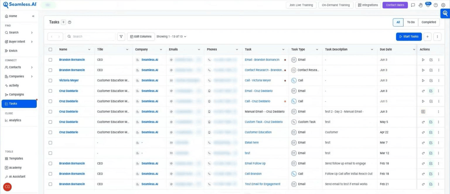captura de tela mostrando o provedor de dados B2B do Seamless