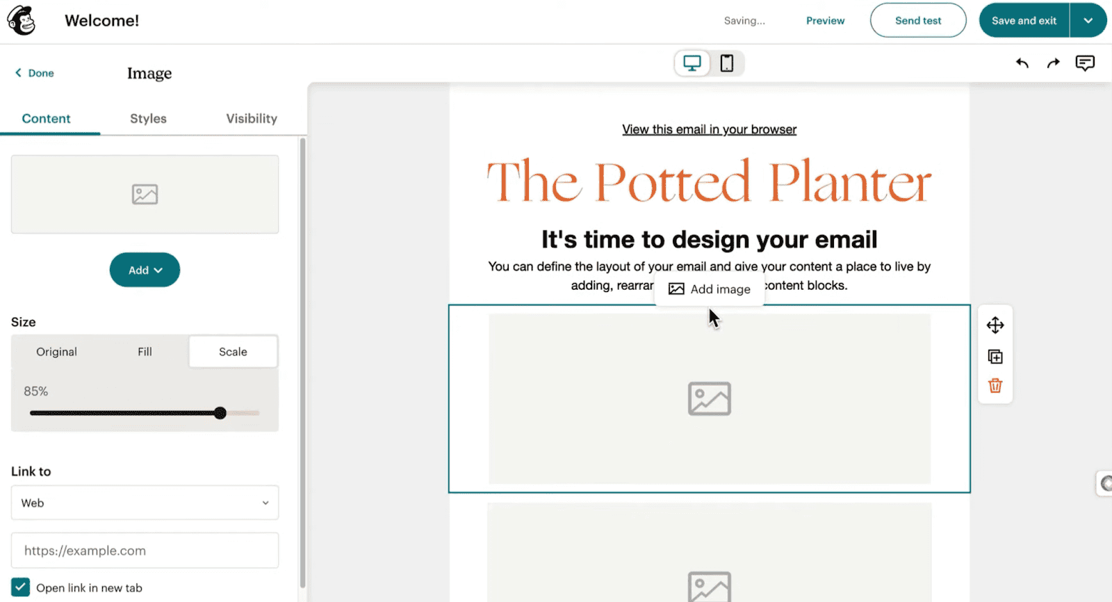captura de tela mostrando a ferramenta de email marketing com IA do Mailchimp