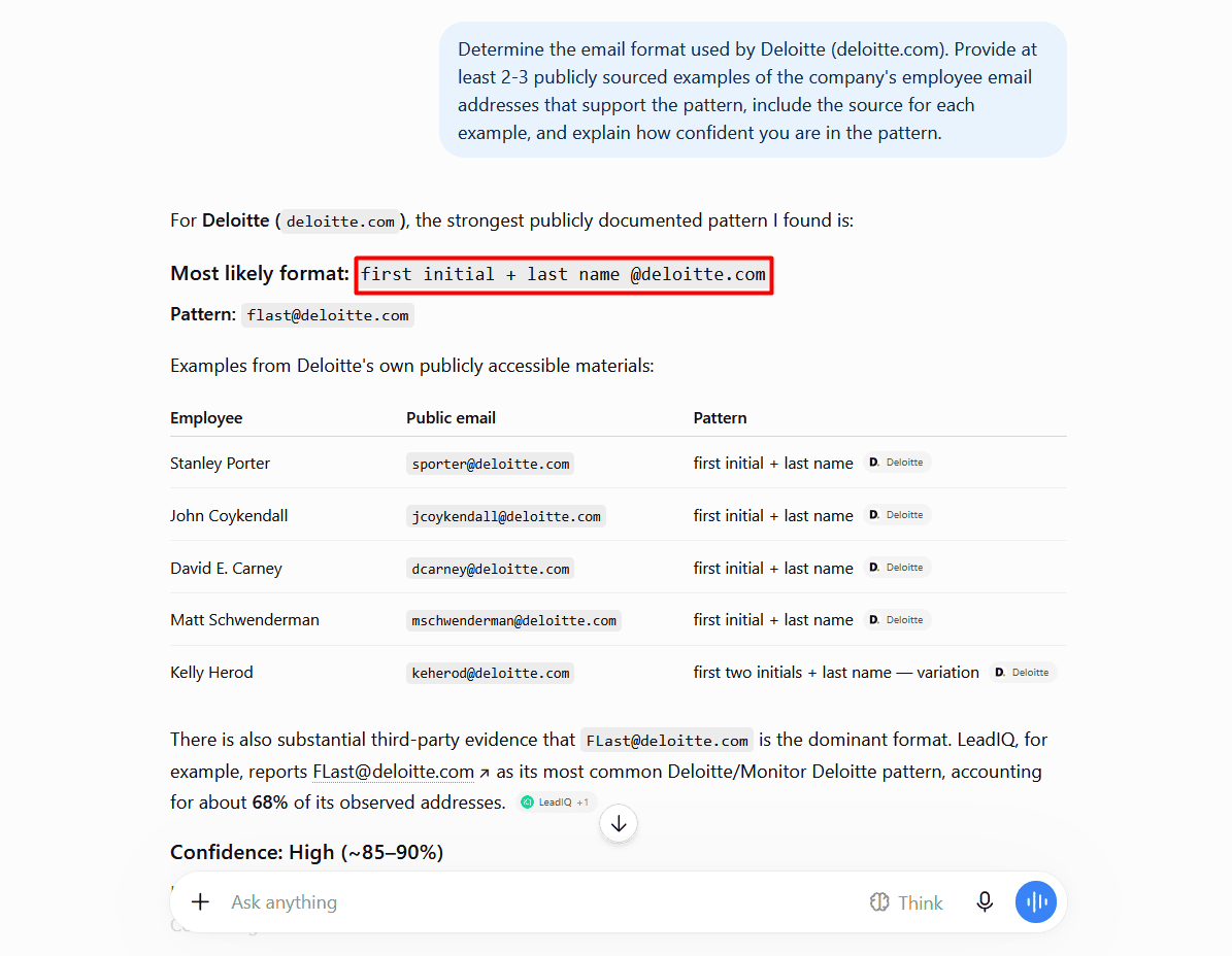 How to identify the company's email address format with a ChatGPT prompt