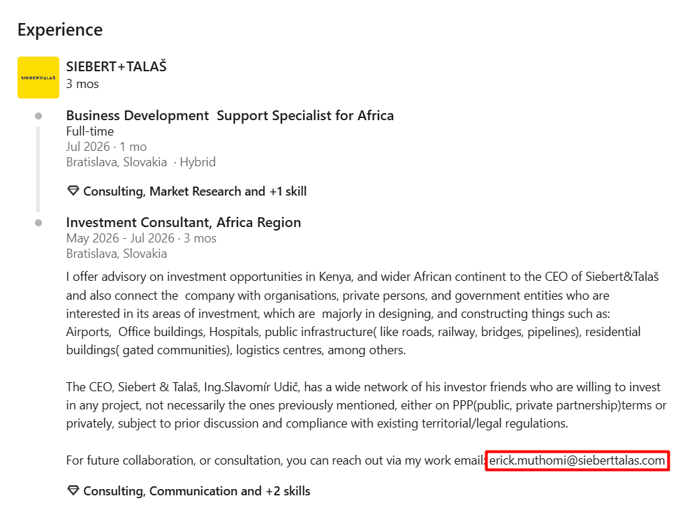 How to find someone's work email on LinkedIn - Experience section on the profile