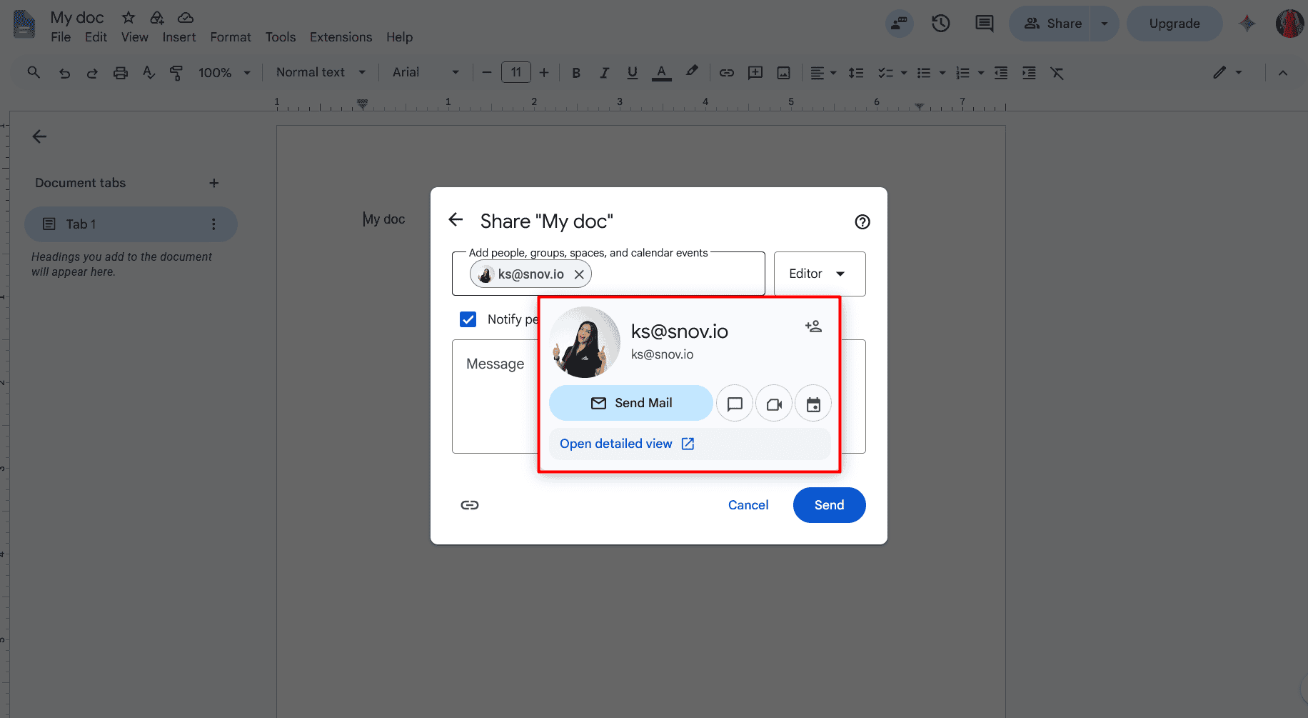 Sharing a doc with the person to see if a Gmail address is valid