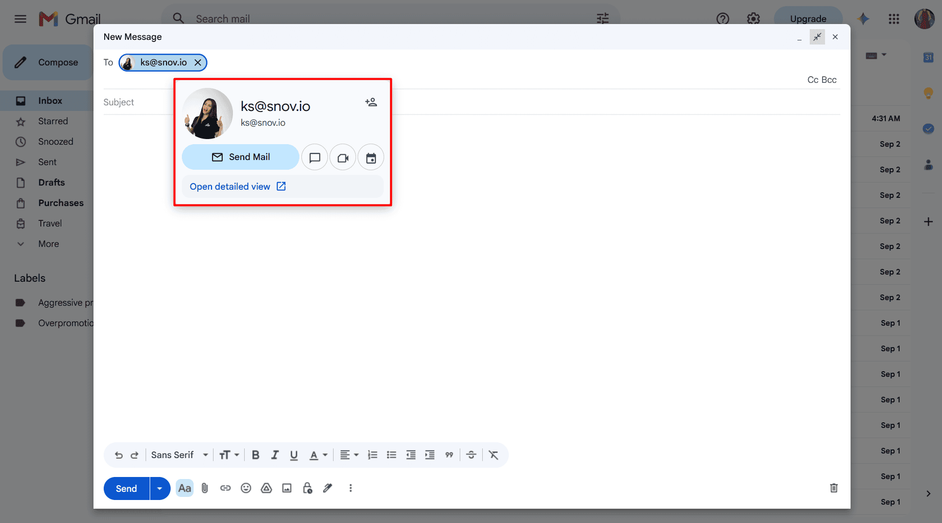 How to check whether a Gmail address is valid - hover over the address when composing a message