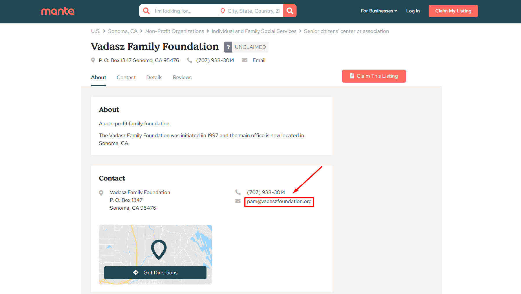 How to find business email addresses in directory listings - Manta