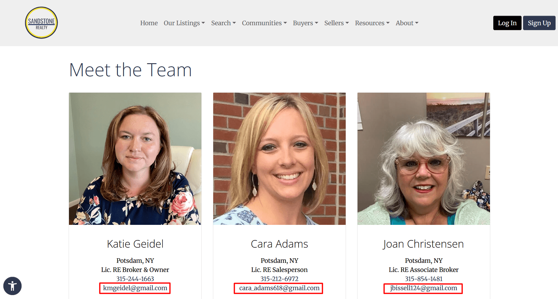 Searching for a Gmail address on the website - Meet the team page