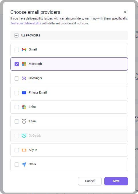 rozgrzewanie skrzynki e-mail w Snov.io z różnymi dostawcam