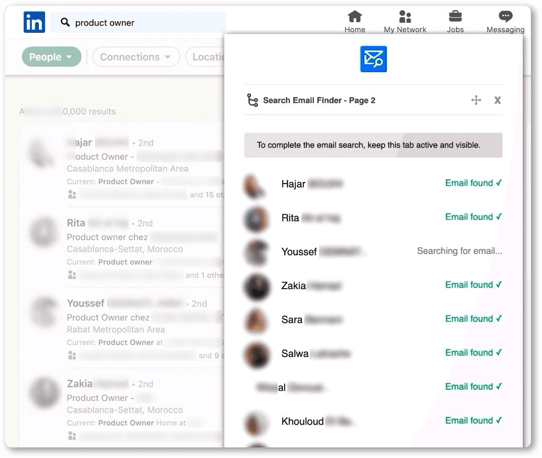 Skrapp.io, extension Chrome pour trouver les adresses e-mail de plusieurs prospects LinkedIn en un clic depuis une liste de résultats