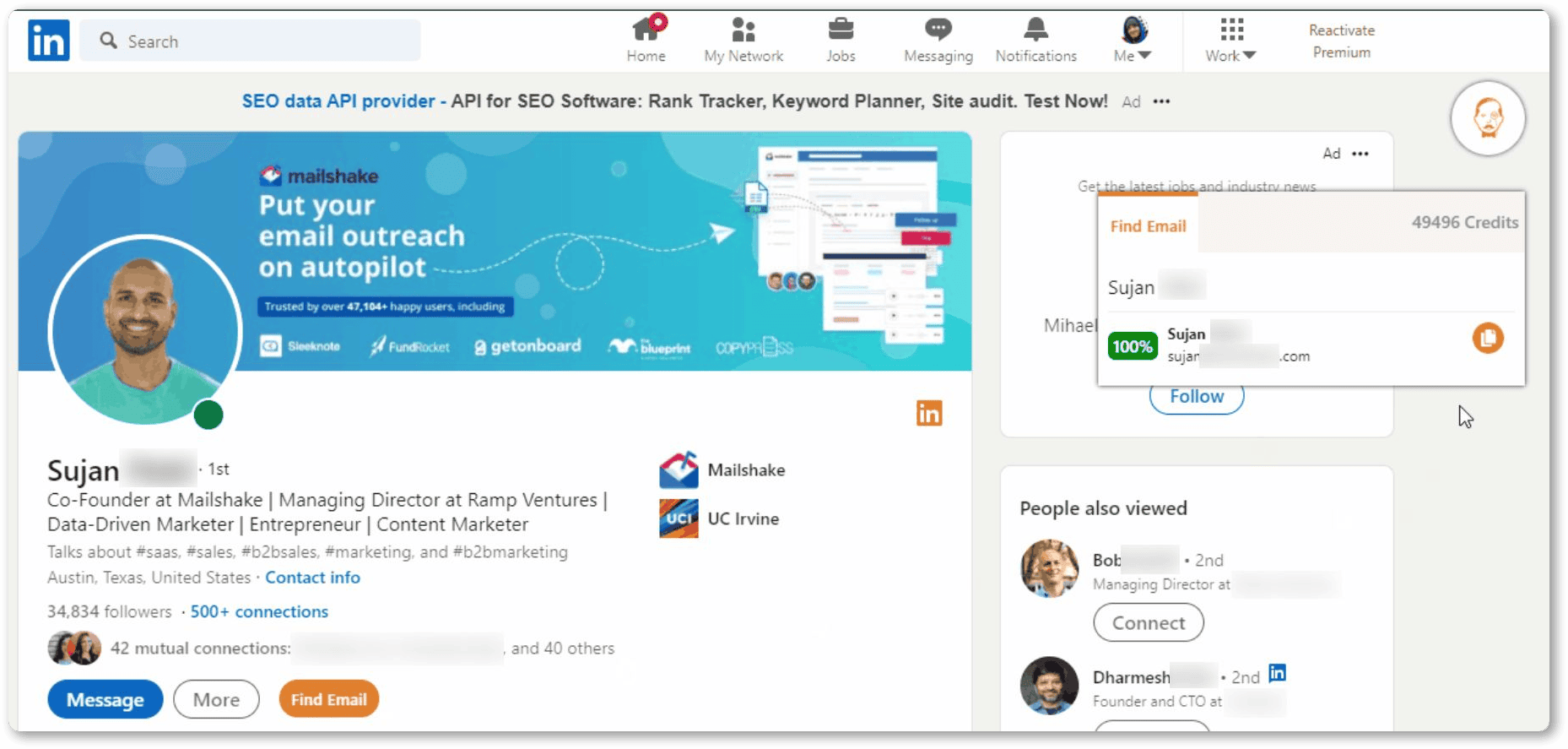 Voila Norbert : recherche d'e-mail sur LinkedIn