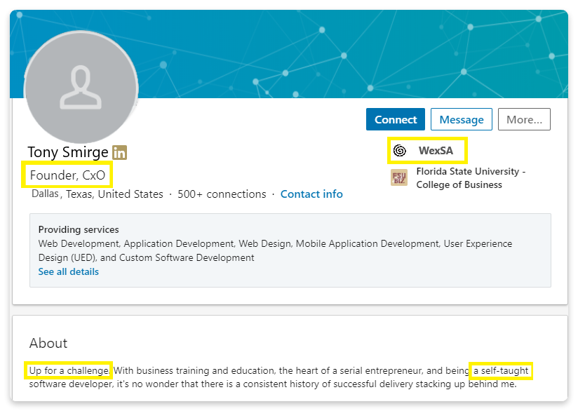 LinkedIn profile example