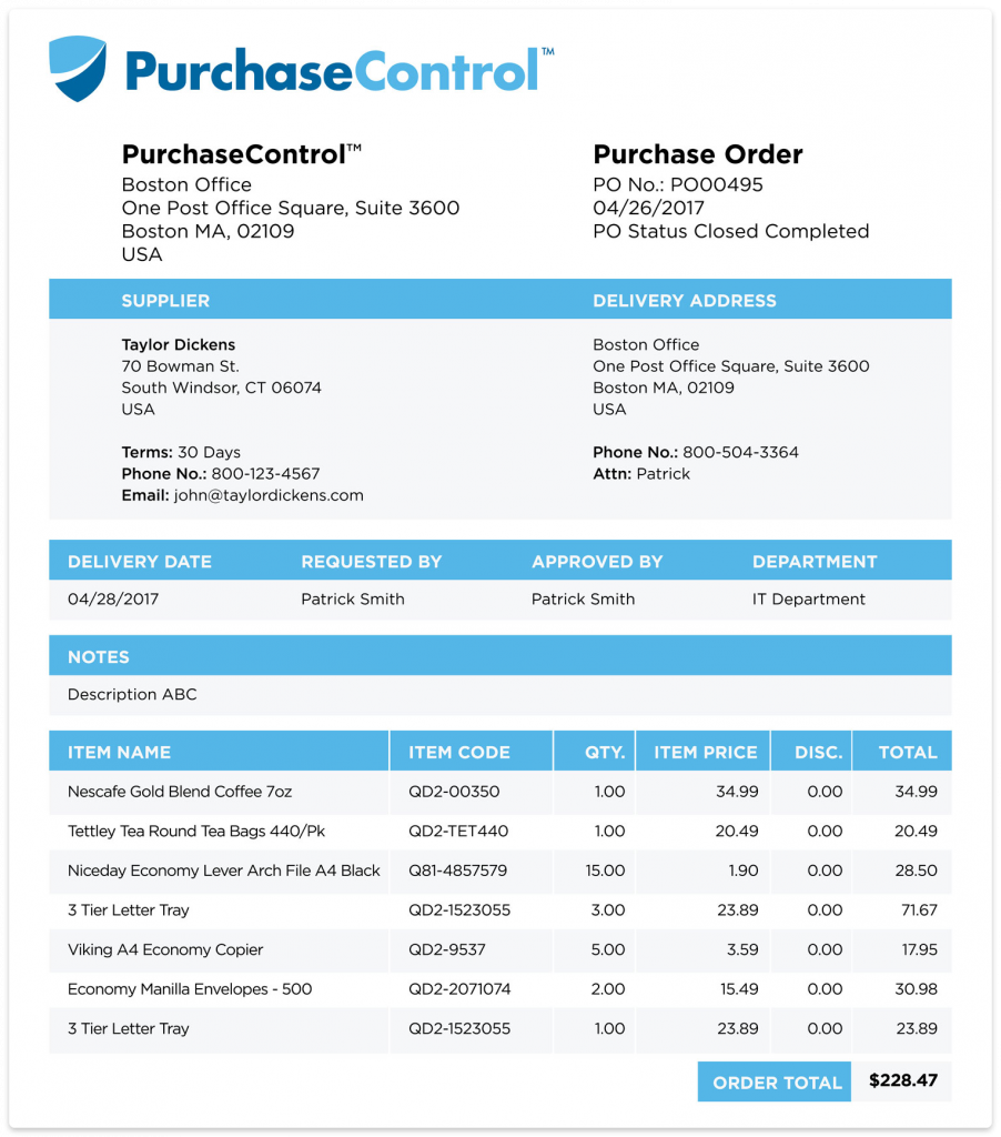 Purchase order example