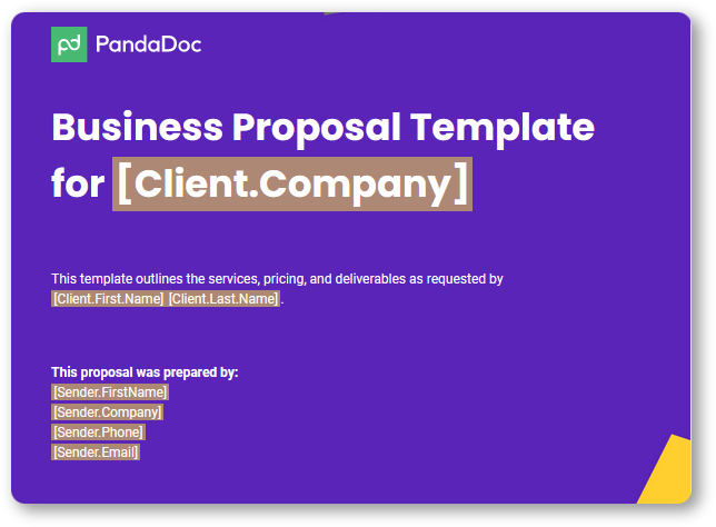 Example of business proposal title page (Source: PandaDoc)