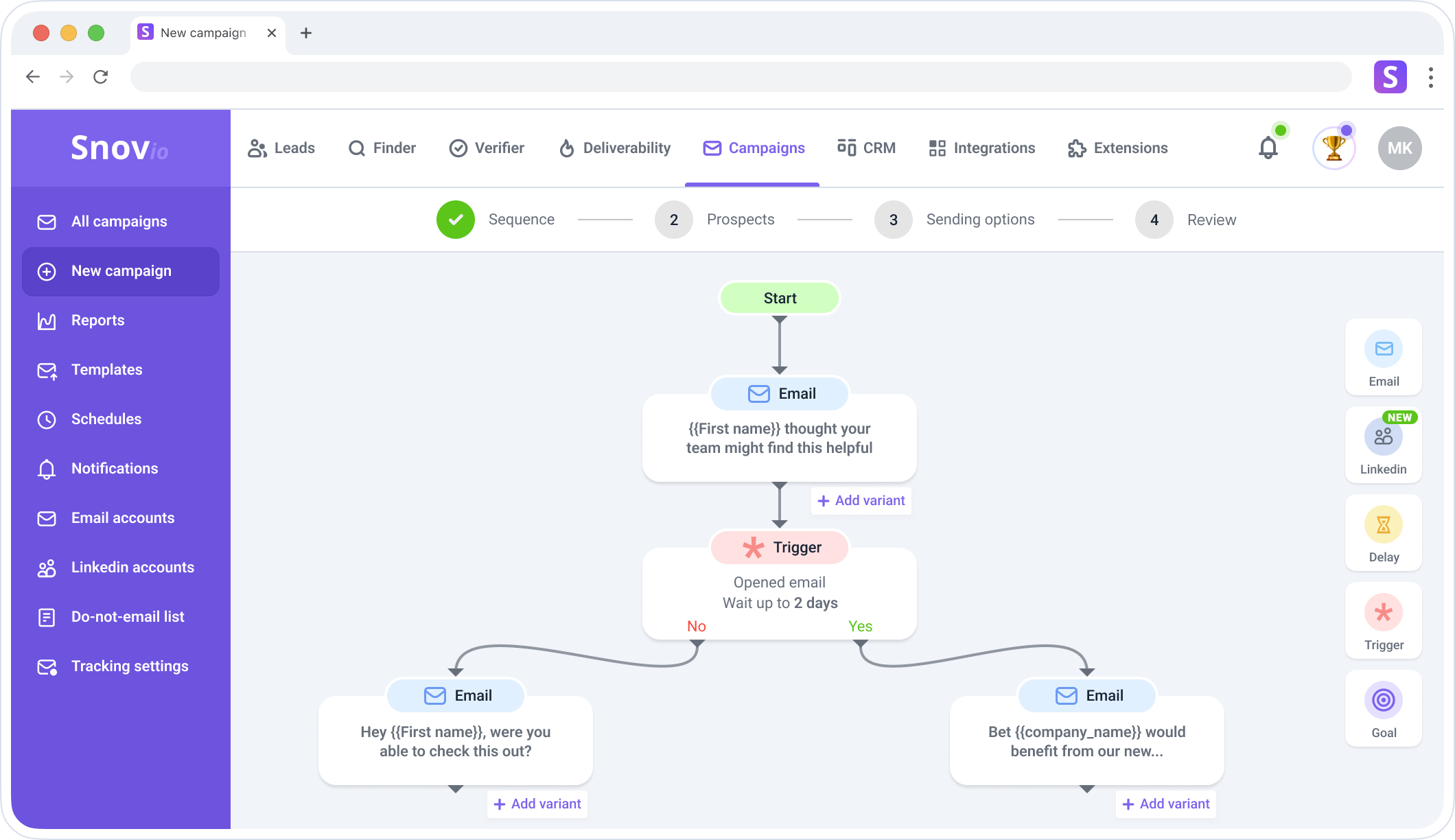 Graphic showing how to send cold emails using Snov.io.