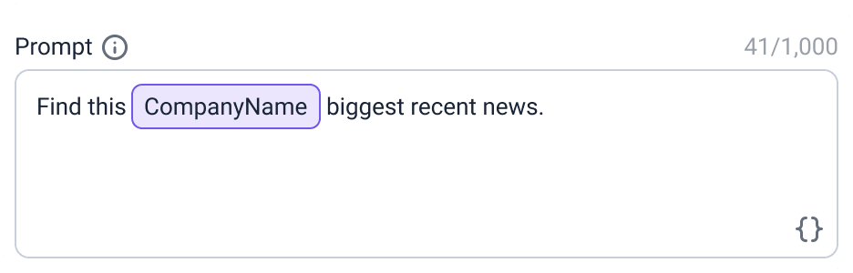 AI prompt field for web search enrichment