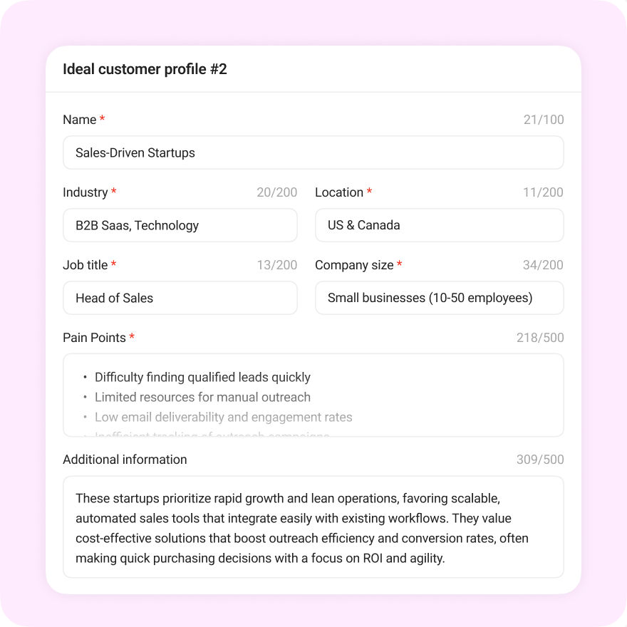 Ideal customer profile screen