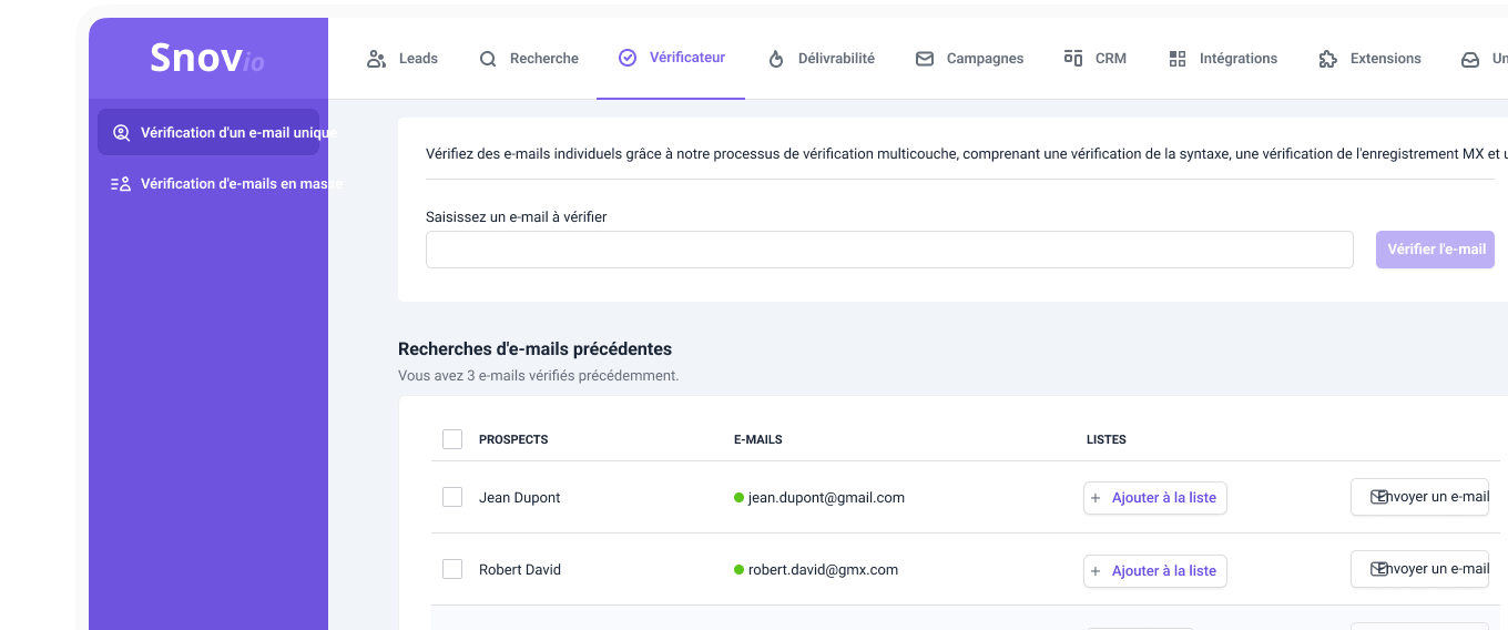 Vérifiez les adresses emails individuellement