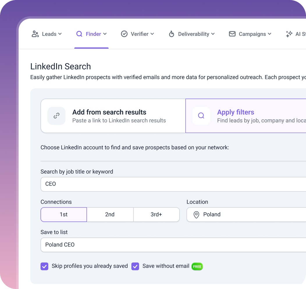 Snov.io LinkedIn Search — find and save prospects
