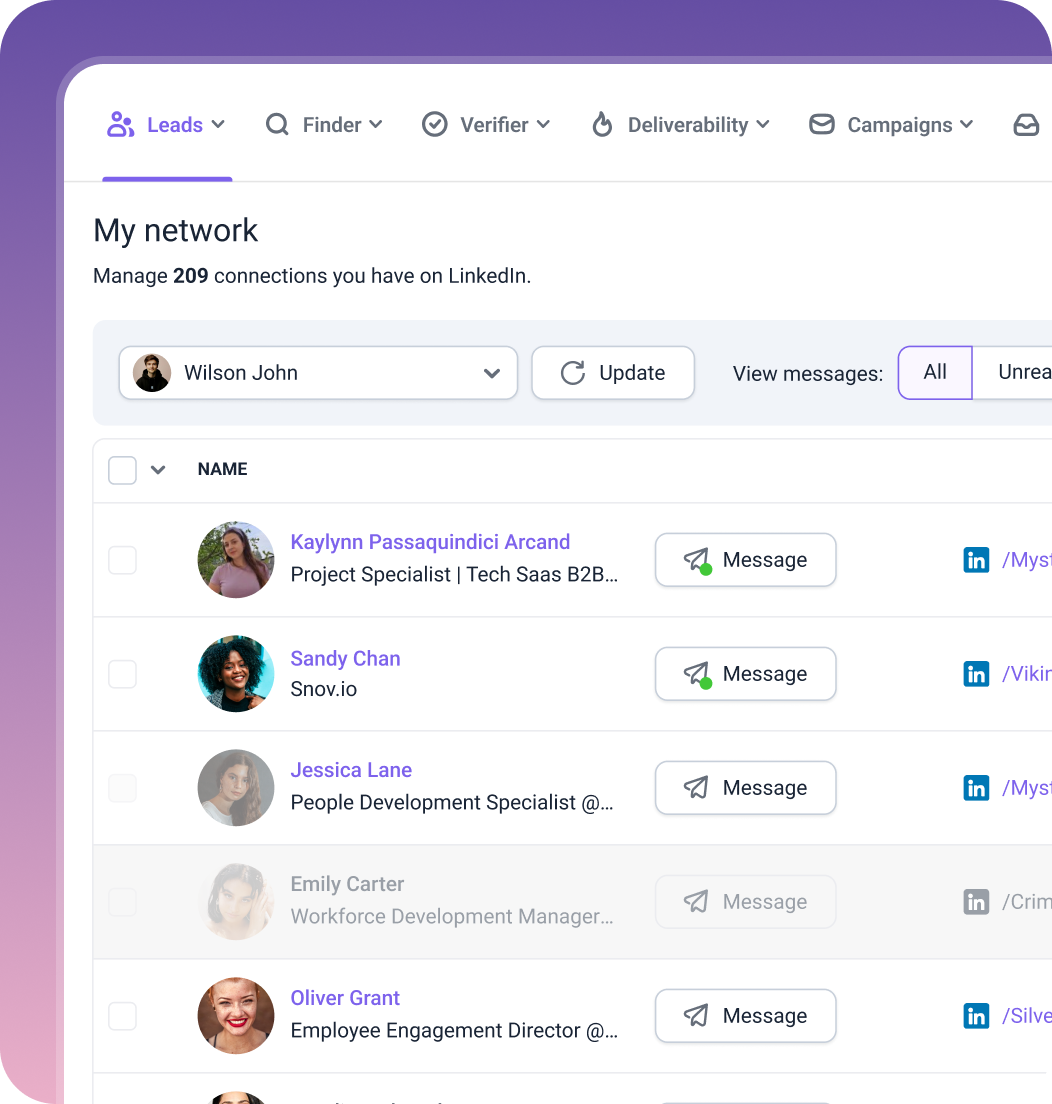 Snov.io built-in CRM — track interactions and manage deals
