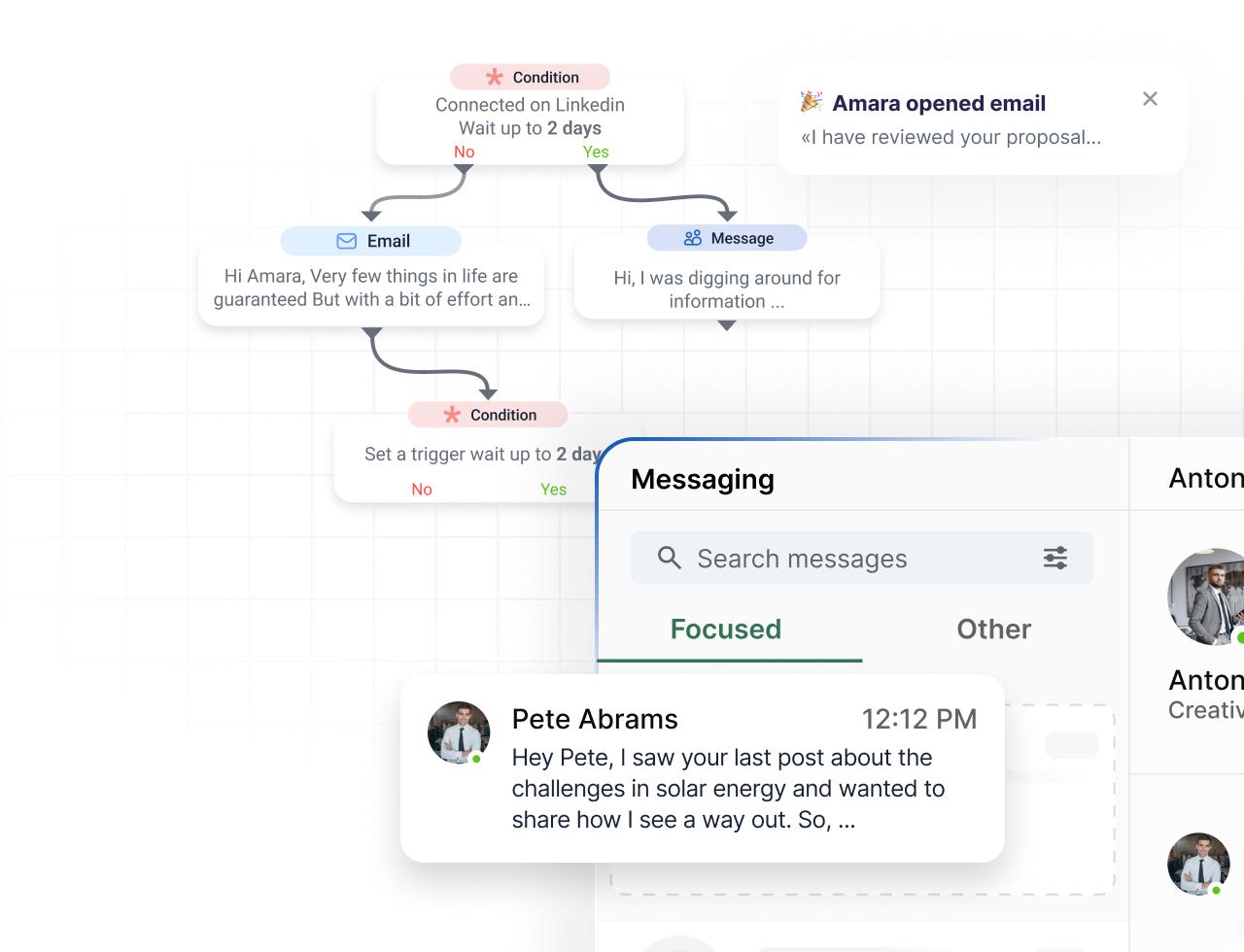 Multichannel LinkedIn and email sequence builder with a connected LinkedIn messaging inbox