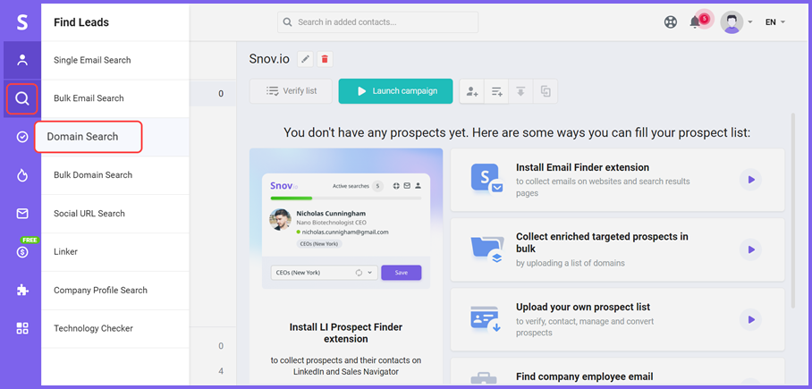 Snov.io email finder tool