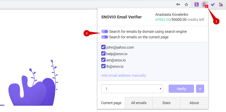 Como verificar endereços de e-mail por meio da extensão do Verificador de e-mails do Snov.io para Chrome