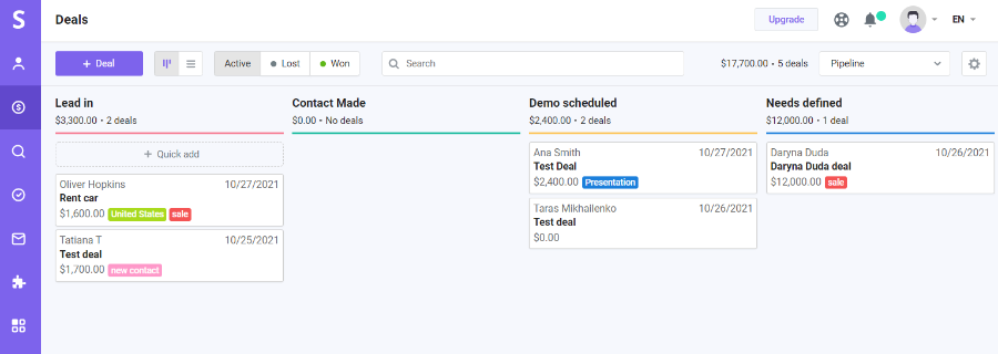 Snov.io CRM pipeline