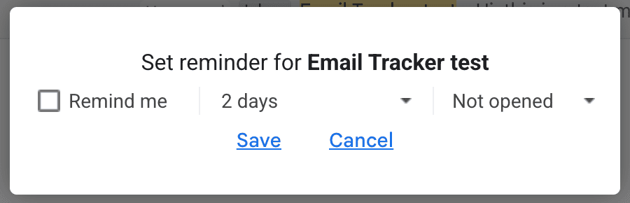 Set reminder window with the Remind me checkbox, a time, and a condition