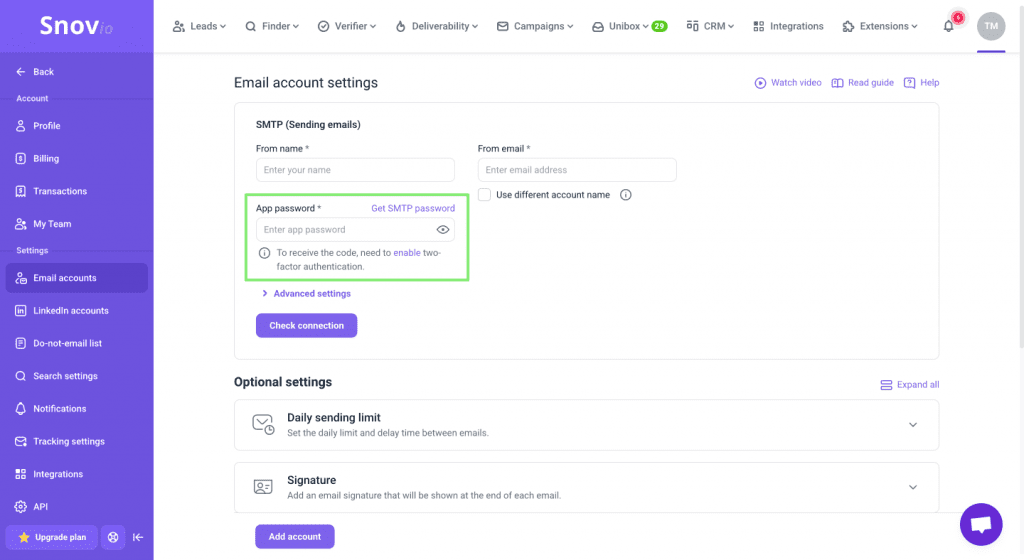 Snov.io - How to create app passwords in Google account