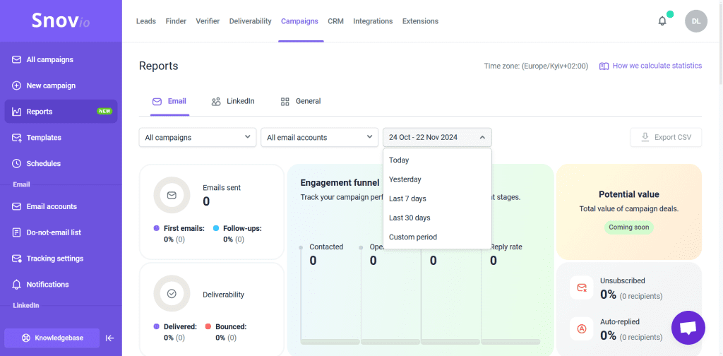 Snov.io - How to export reports to CSV