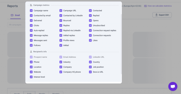 Snov.io - How to export reports to CSV