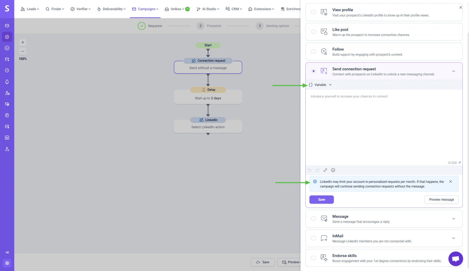 Snov.io - How to launch a LinkedIn automation sequence