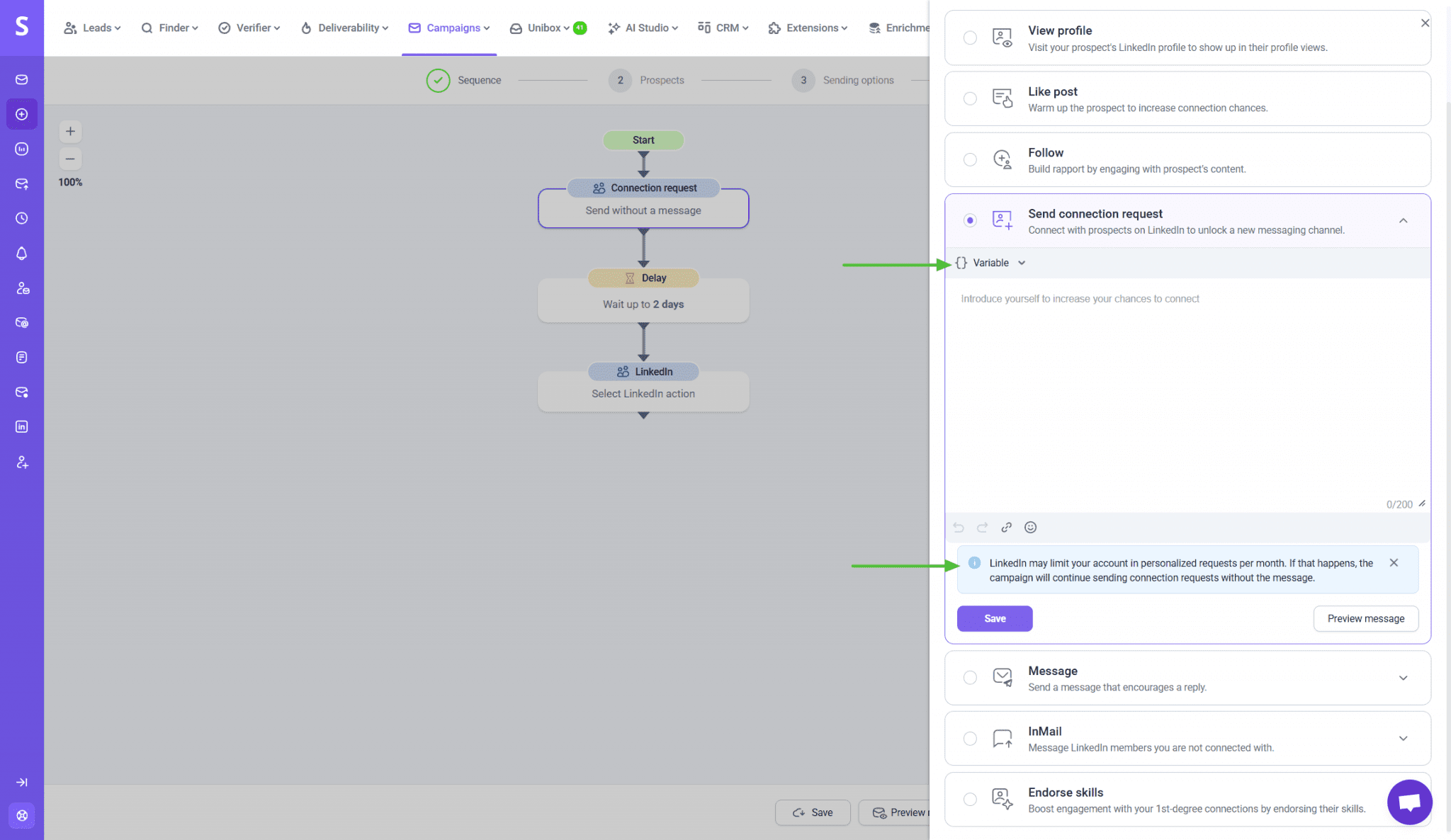 Snov.io - How to launch a LinkedIn automation sequence