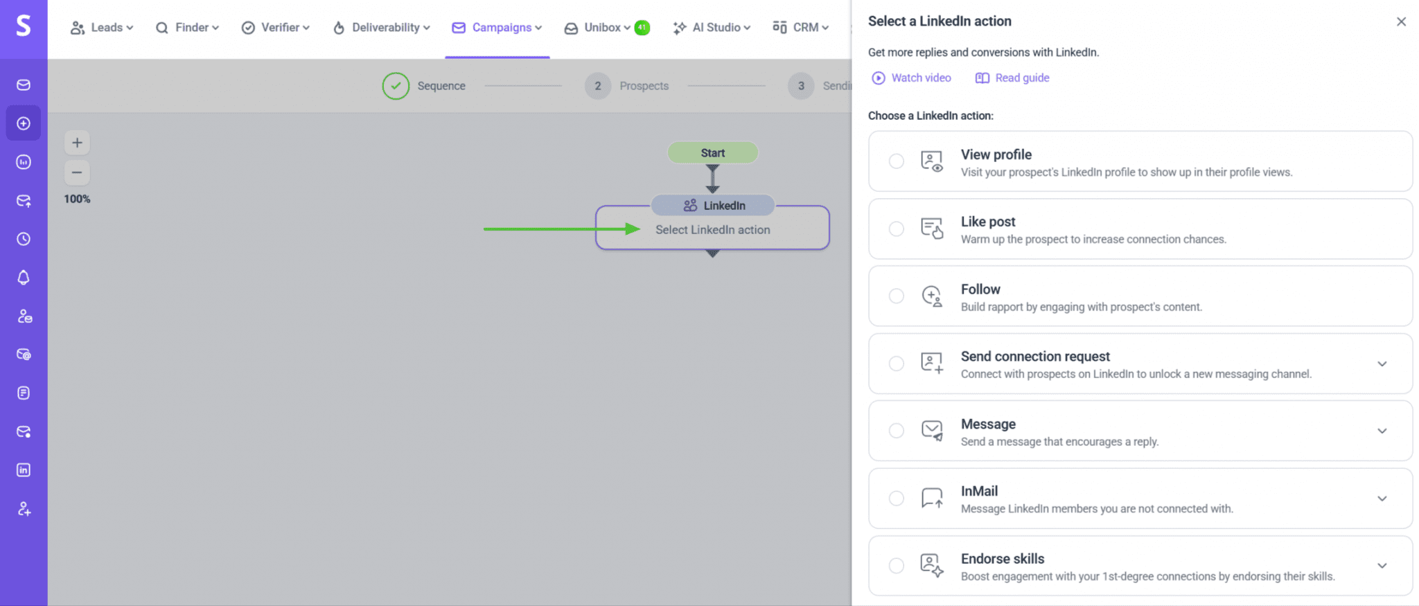 Snov.io - How to launch a LinkedIn automation sequence