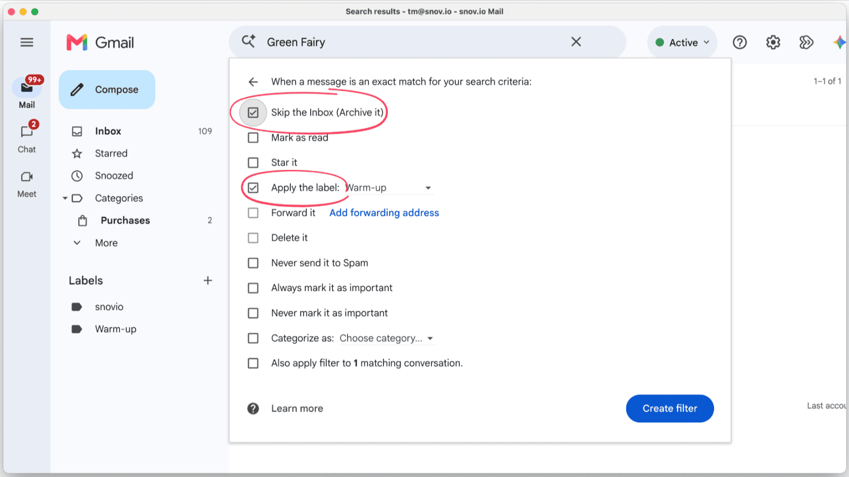 Ups Rules Snov.io - How to use the Email identifier to filter warm-up emails