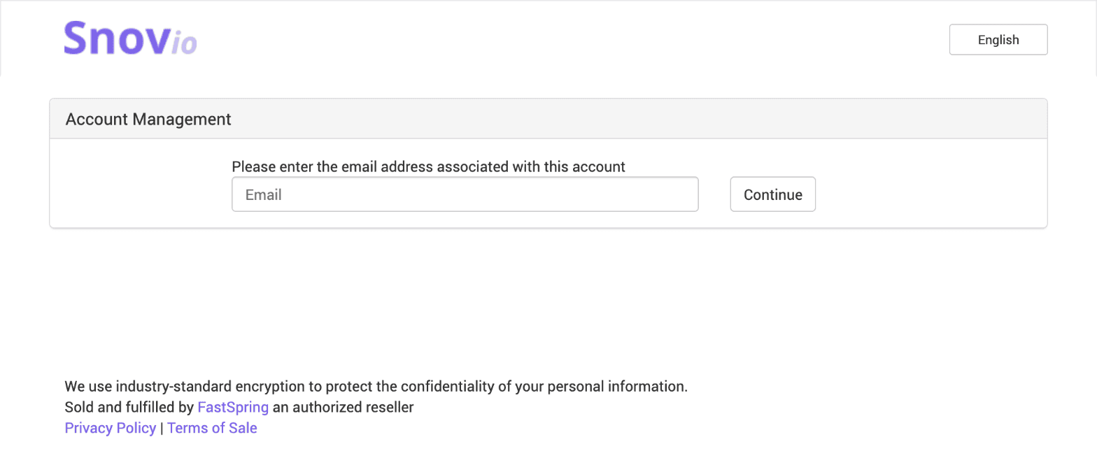 FastSpring customer portal sign-in page with the email field